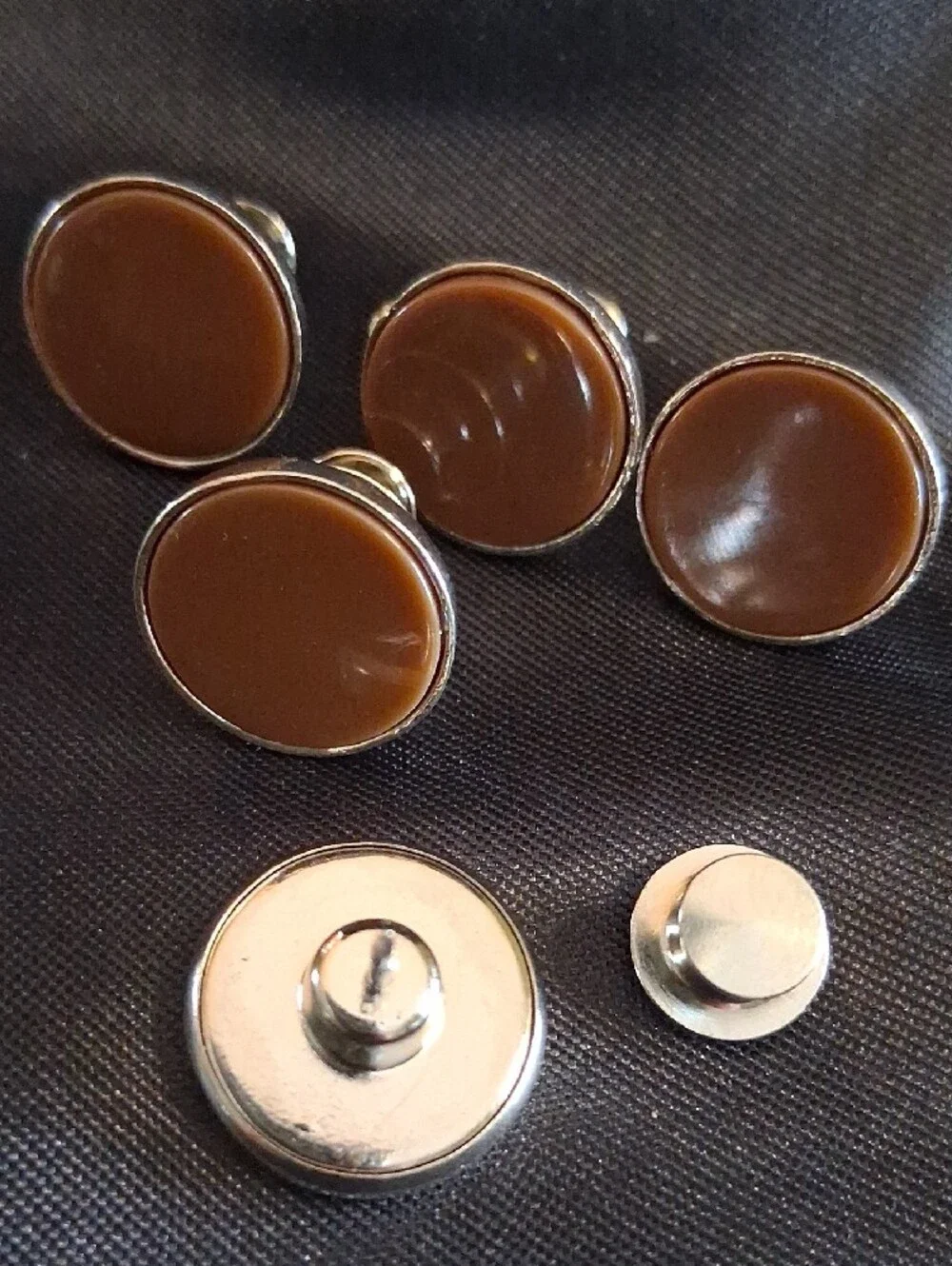 Classic Brown Enamel Cufflinks with Silver Trim